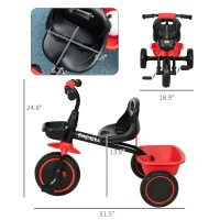 Qaba Tricycle for Toddlers Age 2-5 with Adjustable Seat, Toddler Bike with Storage Baskets for Girls and Boys, Red(m-3)