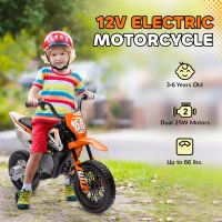 Qaba 12V Kids Electric Motorcycle w/ Twist Grip Throttle, Training Wheels, Rear Suspension & Music, Orange(m-6)