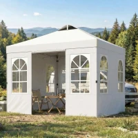 Outsunny 9.6 x 9.6 ft Pop Up Canopy Tent with Sidewalls, One Push Setup, UPF50+ Portable Instant Canopy Shelter, White(m-10)