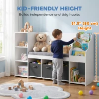 Qaba Kids Storage Shelf with Reading Nook, Toy Storage Organizer with Seat Cushion, 3 Fabric Drawers for Playroom, Nursery(m-6)