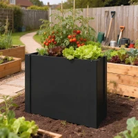 Outsunny Raised Garden Bed Galvanized Planter Box Outdoor with Gloves for Gardening Vegetables, Flower, Herb, 2.6 x 1 x 2 ft, Black(m-2)