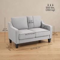 HOMCOM Loveseat Sofa, Modern Couch with Pocket Spring, Linen Upholstered, Thick Padded, Light Grey(m-3)