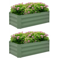 Outsunny Galvanized Raised Garden Beds, Outdoor Planter Box, Set of 2, for Flowers, Herbs and Vegetables, Green(m-9)