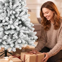 HOMCOM 7ft Snow Flocked Christmas Tree with 1000 Branch Tips, Hinged Design, Artificial Fir Xmas Tree, Green and White(m-11)
