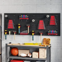 HOMCOM 38 Piece Metal Peg Board with Accessories, Shelf Tool Organizer, Black and Red(m-8)