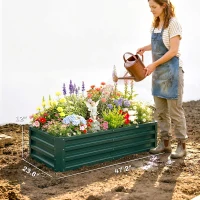 Outsunny Galvanized Raised Garden Bed, 4' x 2' x 1' Metal Planter Box, for Growing Vegetables, Flowers, Herbs, Succulents, Green(m-3)