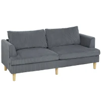 HOMCOM 3 Seater Sofa, 74" Modern Corduroy Upholstered Couch with Thick Spring Cushions, Solid Wood Legs, Armrests, Dark Grey(m-13)