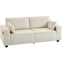 HOMCOM 86" 3 Seater Sofa, Modern Corduroy Upholstered Couch, Beige(m-9)