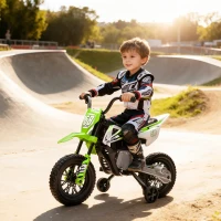 Qaba 12V Kids Dirt Bike, Electric Motorcycle with Twist Grip Throttle, Training Wheels, Rear Suspension & Music, Green(m-1)