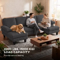 HOMCOM Sectional Sofa, U Shaped Couch with Double Chaise, Pillow-top Armrests and Spring Cushions, 2200lb Capacity, Dark Grey(m-6)