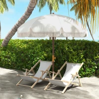 Outsunny 6.2' Beach Umbrella for Travel, Ruffles, Carry Bag, Portable Outdoor Umbrella for Garden, Light Grey(m-1)