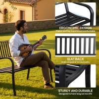 Outsunny Outdoor Bench, 50" Patio Garden Bench with Slatted Seat, Metal Bench for Backyard, Poolside, Lawn, Black(m-5)