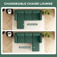 HOMCOM Sectional Sofa with Changeable Chaise Lounge, 3 Seat L-Shaped Sofa, Upholstered Couch for Small Space, Dark Green(m-4)