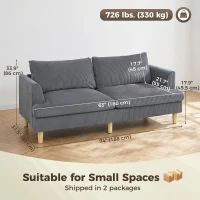 HOMCOM 3 Seater Sofa, 74" Modern Corduroy Upholstered Couch with Thick Spring Cushions, Solid Wood Legs, Armrests, Dark Grey(m-3)