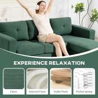 HOMCOM Sectional Sofa with Changeable Chaise Lounge, 3 Seat L-Shaped Sofa, Upholstered Couch for Small Space, Dark Green(m-5)