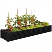 Outsunny 8'x2'x1' Galvanized Raised Bed, Large Elevated Planter Box for Growing Flowers, Herbs and Vegetables, Black(m-9)