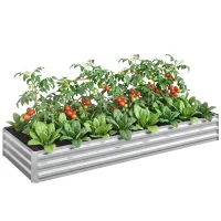 Outsunny 95" x 36" x 12" Galvanized Raised Garden Bed, Easy DIY and Cleaning for Growing Flowers, Herbs, Succulents, Silver(m-11)