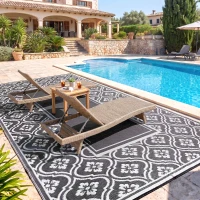 Outsunny Reversible Outdoor Rug, Waterproof Plastic Straw with Carry Bag, 9' x 18', Black & Gray Gourd Border(m-8)