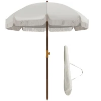 Outsunny 6.2' Beach Umbrella for Travel, Ruffles, Carry Bag, Portable Outdoor Umbrella for Garden, Light Grey(m-9)