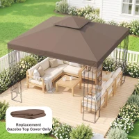Outsunny 10' x 10' Square 2-Tier Gazebo Canopy Replacement Top Outdoor Garden Sun Shade Cover, Replacement Top Only, Coffee(m-7)