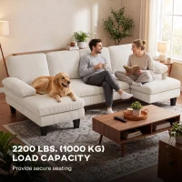 HOMCOM Sectional Sofa, U Shaped Couch with Double Chaise, Pillow-top Armrests and Spring Cushions, 2200lb Capacity, Beige(m-6)