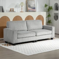 HOMCOM Three Seater Sofa, Fabric 3 Seater Couch with Spring Cushion and Cup Holders for Living Room, Bedroom, Light Grey(m-8)