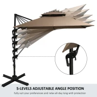 Outsunny 10ft Offset Patio Umbrella with Base, Hanging Aluminum Cantilever Umbrella with 360-degree Rotation, Coffee(m-5)