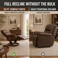 HOMCOM Air Leather Manual Recliner, Adjustable Swivel Lounge Chair with Footrest, Armrest and Wrapped Wood Base, Brown(m-13)