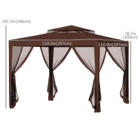 Outsunny 10' x 10' Outdoor Canopy Tent Party Tent with Mesh Netting and Double Tier Roof for Backyard, Garden, Patio, Brown(m-3)
