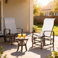 Outsunny Gliding Lounger Chair Set of 2, Single Rockers with Lightweight Metal & Mesh Construction, Beige(m-9)