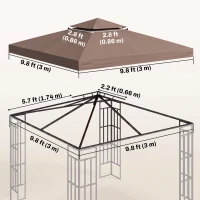 Outsunny 10' x 10' Square 2-Tier Gazebo Canopy Replacement Top Outdoor Garden Sun Shade Cover, Replacement Top Only, Coffee(m-3)