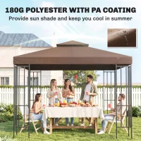 Outsunny 10' x 10' Square 2-Tier Gazebo Canopy Replacement Top Outdoor Garden Sun Shade Cover, Replacement Top Only, Coffee(m-6)