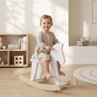 Qaba Wooden Rocking Horse Toddler Baby Ride-on Toys for Kids 1-3 Years with Classic Design & Solid Workmanship, White(m-10)
