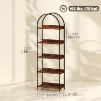 HOMCOM Bookshelf 5 Tier Arched Bookcase, 73.2" Tall Industrial Open Book Shelves with Metal Frame, Rustic Brown(m-3)