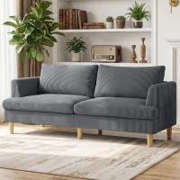 HOMCOM 3 Seater Sofa, 74" Modern Corduroy Upholstered Couch with Thick Spring Cushions, Solid Wood Legs, Armrests, Dark Grey(m-8)