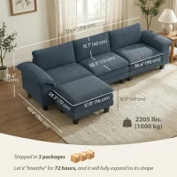 HOMCOM Sectional Sofa, L Shaped Couch with Deep Seat, Movable Ottoman and Pillow-top Armrests, Blue(m-4)
