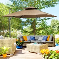 Outsunny 10ft Offset Patio Umbrella with Base, Hanging Aluminum Cantilever Umbrella with 360-degree Rotation, Coffee(m-10)
