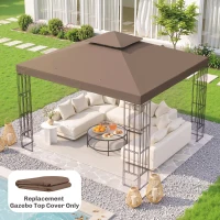 Outsunny 10' x 10' Square 2-Tier Gazebo Canopy Replacement Top Outdoor Garden Sun Shade Cover, Replacement Top Only, Coffee(m-1)