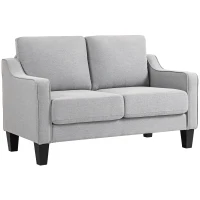 HOMCOM Loveseat Sofa, Modern Couch with Pocket Spring, Linen Upholstered, Thick Padded, Light Grey(m-13)