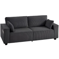 HOMCOM 86" 3 Seater Sofa, Modern Corduroy Upholstered Couch, Dark Grey(m-9)