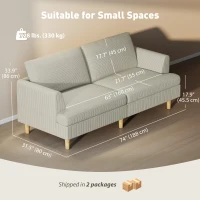 HOMCOM 3 Seater Sofa, 74" Modern Corduroy Upholstered Couch with Thick Spring Cushions, Solid Wood Legs, Armrests, Beige(m-3)