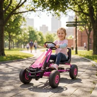 Qaba Kids Go Kart, Pedal Car with Adjustable Seat, EVA Wheels, Brake, for Boys & Girls Aged 3-8 Years Old, Pink(m-2)