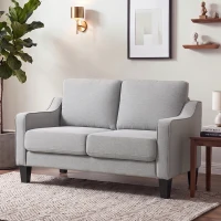 HOMCOM Loveseat Sofa, Modern Couch with Pocket Spring, Linen Upholstered, Thick Padded, Light Grey(m-1)