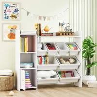 Qaba Kids Toy Organizers and Storage with 8 Removable Storage Bins and Bookshelf, White(m-8)