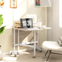 HOMCOM Six-Seater Drop-Leaf Dining Table with Wheels, Oak(m-7)