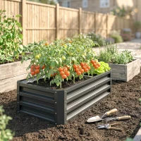 Outsunny Galvanized Raised Garden Bed, 4' x 2' x 1' Metal Planter Box, for Growing Vegetables, Flowers, Herbs, Succulents, Gray(m-8)