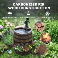 Outsunny 23" H Outdoor Water Fountain Wood and Plastic Rustic Apple Barrel Pump Garden Decor for Outside Backyard(m-7)