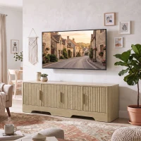 HOMCOM TV Stand for TVs up to 60", Modern Entertainment Center with Fluted Doors for Living Room, Oak(m-8)