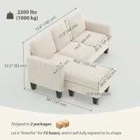 HOMCOM Sectional Sofa, L Shaped Couch, with Changeable Chaise or Ottoman, Cream White(m-3)
