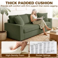 HOMCOM 3 Seater Sofa, 83.5" Modern Upholstered Couch with Pocket Spring and 2 Scatter Cushions for Living Room, Green(m-5)